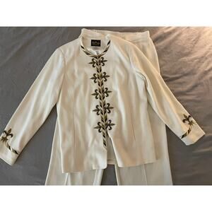 Bob Mackie Wearable Art Cream Suit Set with Embroidery detail